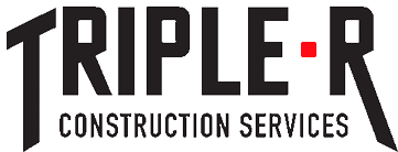 Logo for Triple R Construction Services in black with a red square.