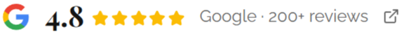 Google 4.8-star rating with 200+ reviews and gold star icons