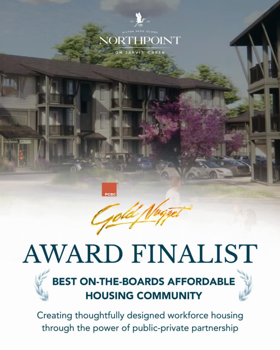 Award finalist for best on-the-boards affordable housing community, with apartment renderings and te