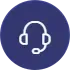 White headset icon in a blue circular button