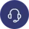 White headset icon in a blue circular button
