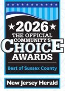 2025 Official Community’s Choice Awards badge, “Best of Sussex County,” in blue and white