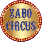A gold circle with the words zabo circus on it