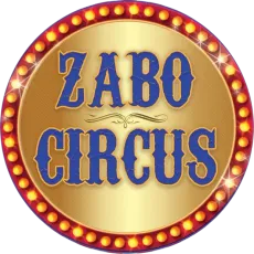 A gold circle with the words zabo circus on it