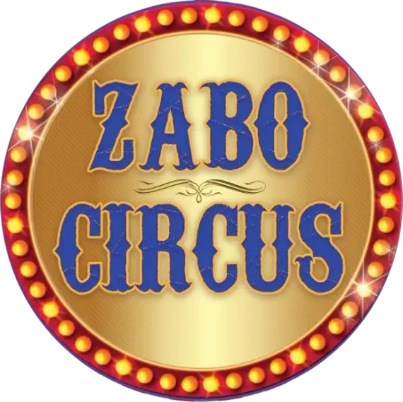 A gold circle with the words zabo circus on it