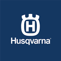 Husqvarna logo in white on a dark blue background