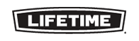 LIFETIME logo in bold white letters on a black sign with a white border