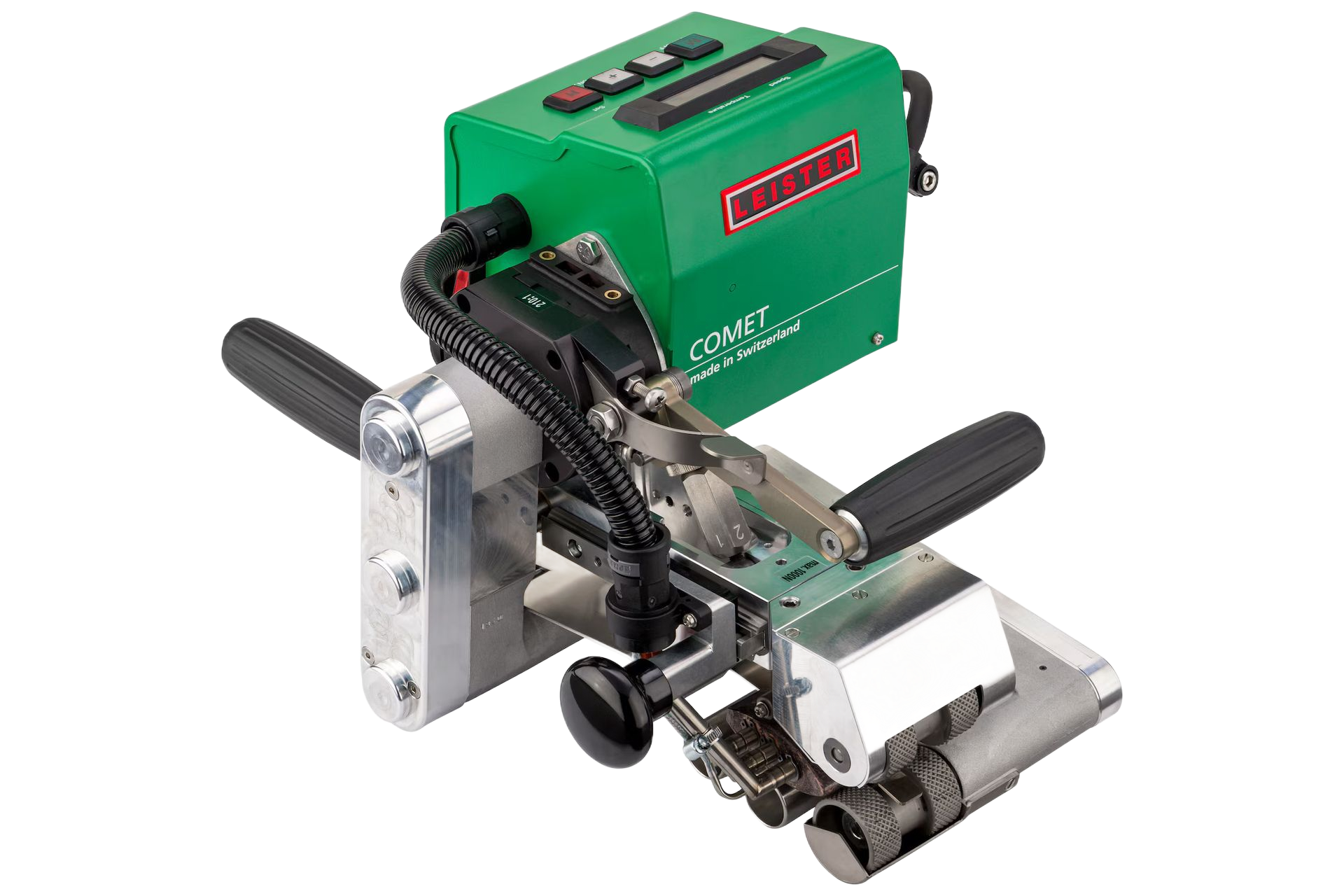Green and silver Correx welding machine with black handles and controls.