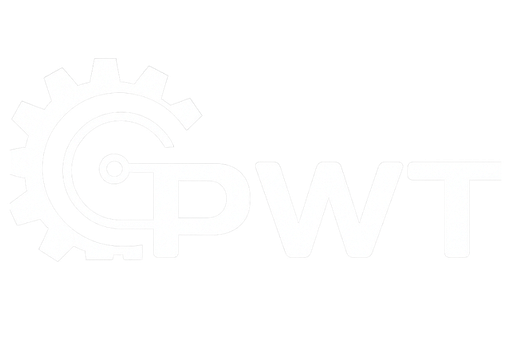 Faint white gear logo with the letters “CPWT” on a white background