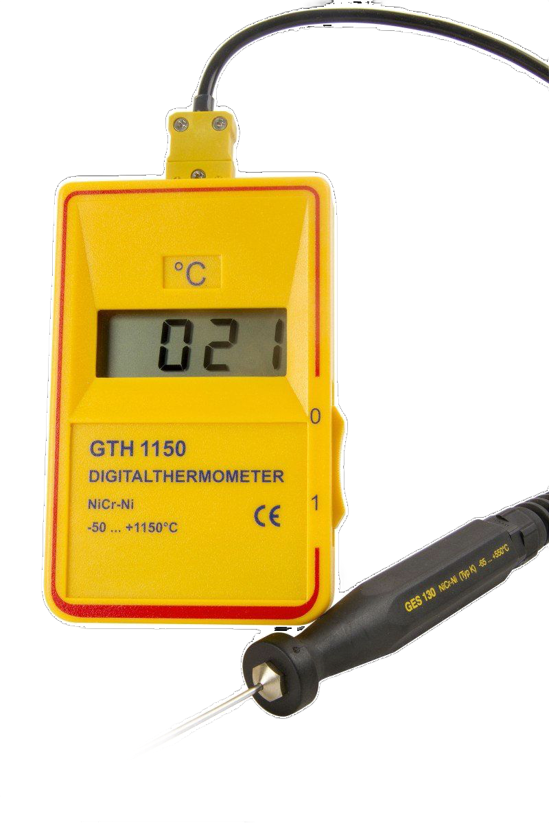 Yellow digital thermometer displaying