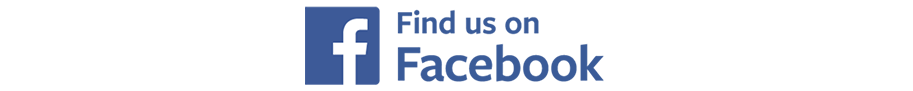 Facebook “Find us on Facebook” button with blue Facebook logo and text.