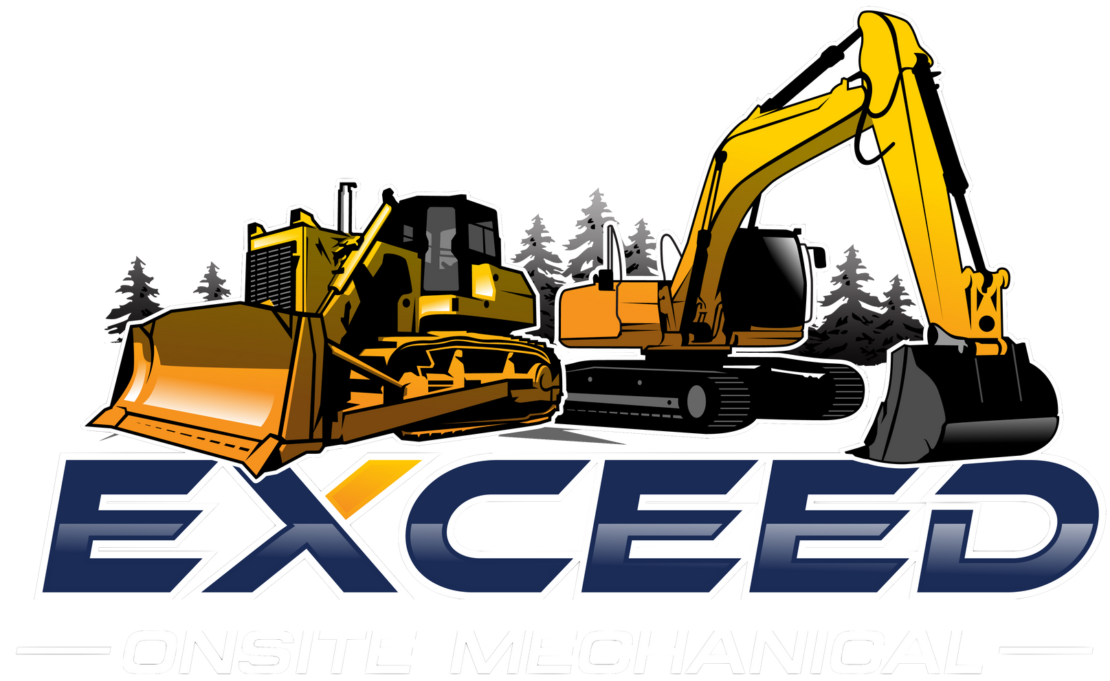 On-site Mobile Mechanic in Grafton Yellow bulldozer and excavator above the word “EXCEED” in a construction logo