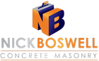 A logo for a company called nick boswell concrete masonry