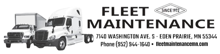 Fleet Maintenance logo with trucks and address in Eden Prairie, MN.