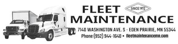 Fleet Maintenance logo with trucks and address in Eden Prairie, MN.