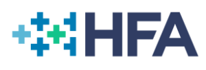 Logo of HFA in dark blue text with a pattern of plus signs in shades of blue and green.