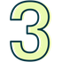 Pale green number 3 with a dark blue outline.