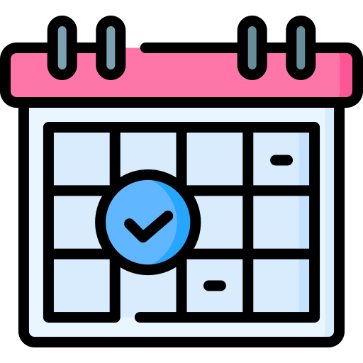 Calendar with a blue circle and checkmark, indicating an event is scheduled.
