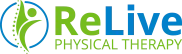Logo for ReLive Physical Therapy, featuring text and a blue-circled graphic of a person, green and blue colors.