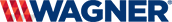 Logo WAGNER avec rayures diagonales rouges et texte bleu sur fond blanc