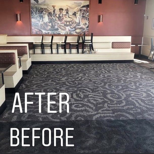 A before and after picture of a duct being cleaned.