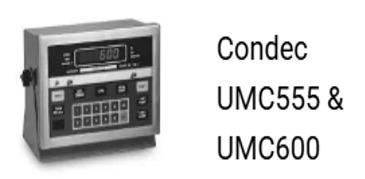 Controlador industrial Condec UMC555 y UMC600. El controlador es gris y cuenta con teclado y pantalla digital.