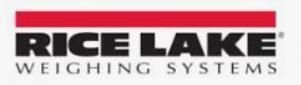 Logotipo de Rice Lake Weighing Systems, barra roja sobre texto negro en negrita sobre fondo blanco.