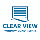 Clear View Window Blind Repair logo with blue window blind icon and text on white background