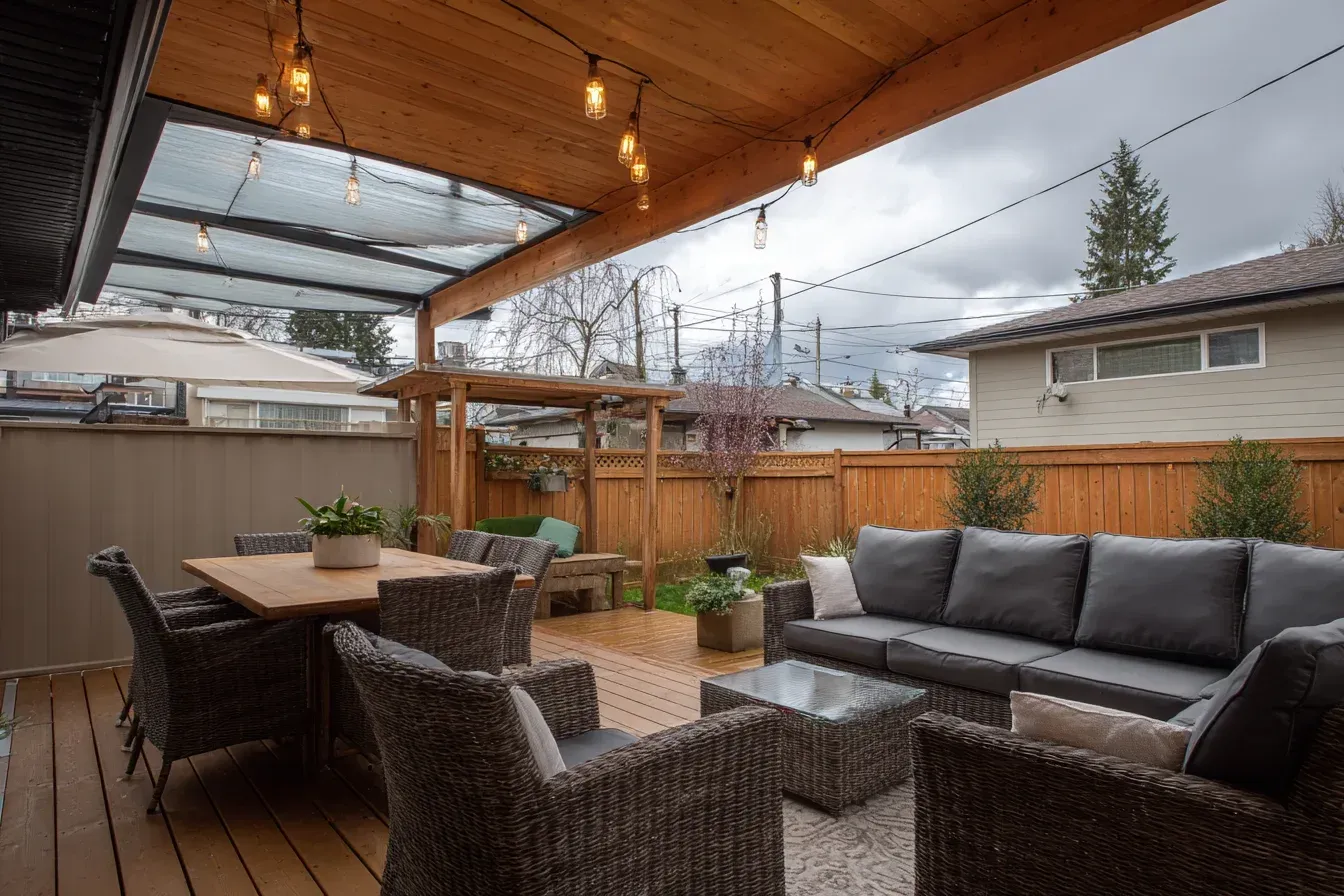 Composite deck stairs Vancouver built by Deck Builders Vancouver with reinforced supports and slip-resistant treads. This deck construction Vancouver BC improves access and safety. Perfect for multi-level decks.
Deck railing replacement Vancouver by expert Deck Builders Vancouver using glass, aluminum, or cedar options. This Vancouver deck upgrade boosts safety and aesthetics. Ideal for modern outdoor spaces.
Backyard deck expansion Vancouver BC built by Deck Builders Vancouver to increase outdoor living area. This deck installation Vancouver integrates premium materials and structural upgrades. Perfect for homeowners needing more space.