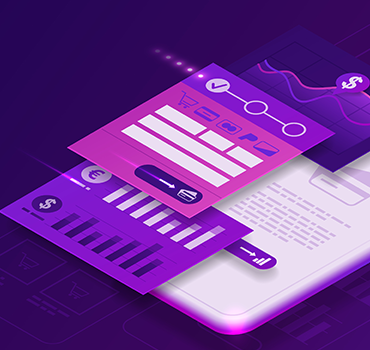 An isometric illustration of a cell phone with a purple background