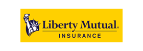 Liberty Mutual Insurance logo with Statue of Liberty icon on yellow background.