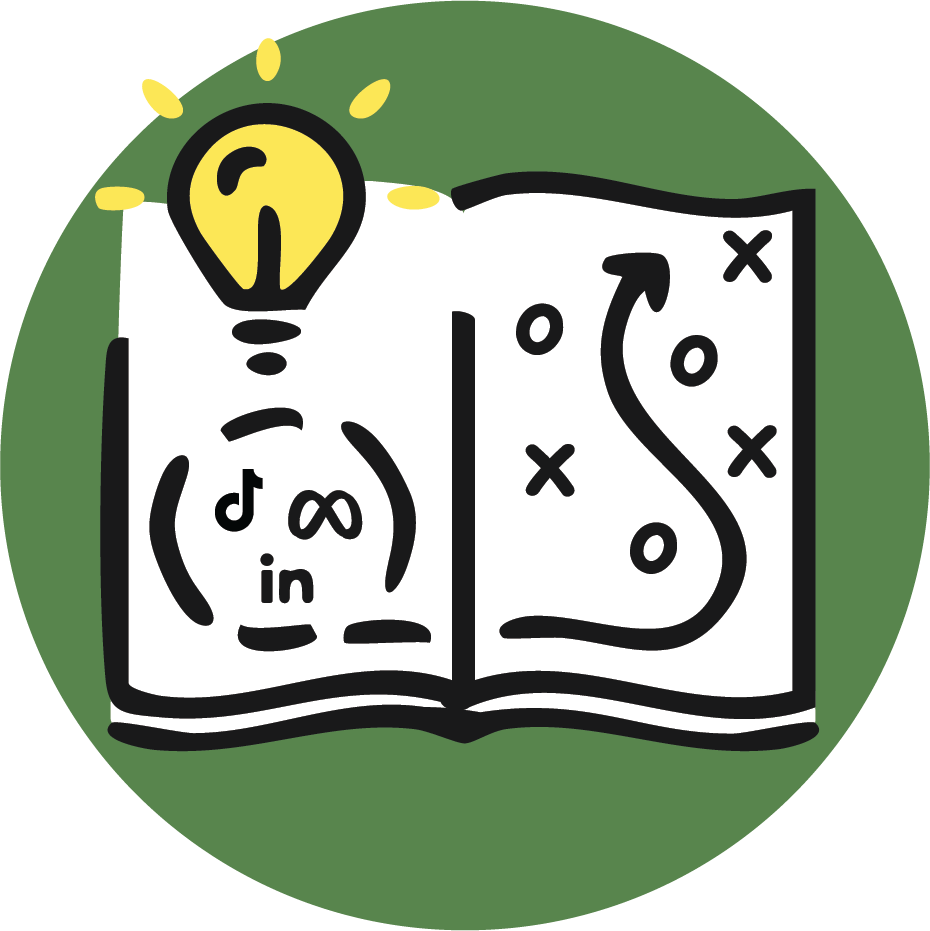 Lightbulb above open math notebook on green circle background