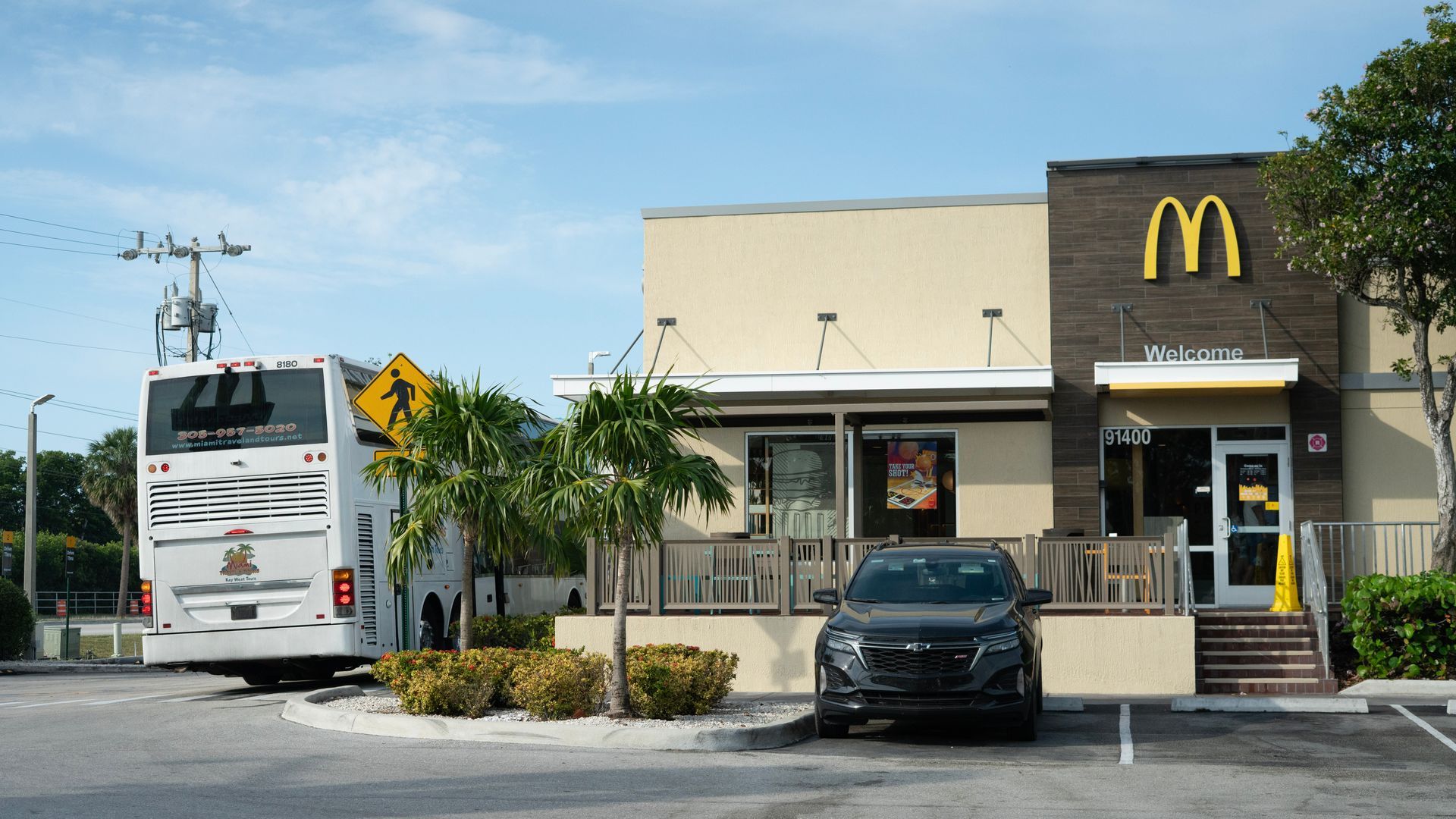 Miami to Key West bus stop at McDonald's for a quick break during the Florida Keys road trip
