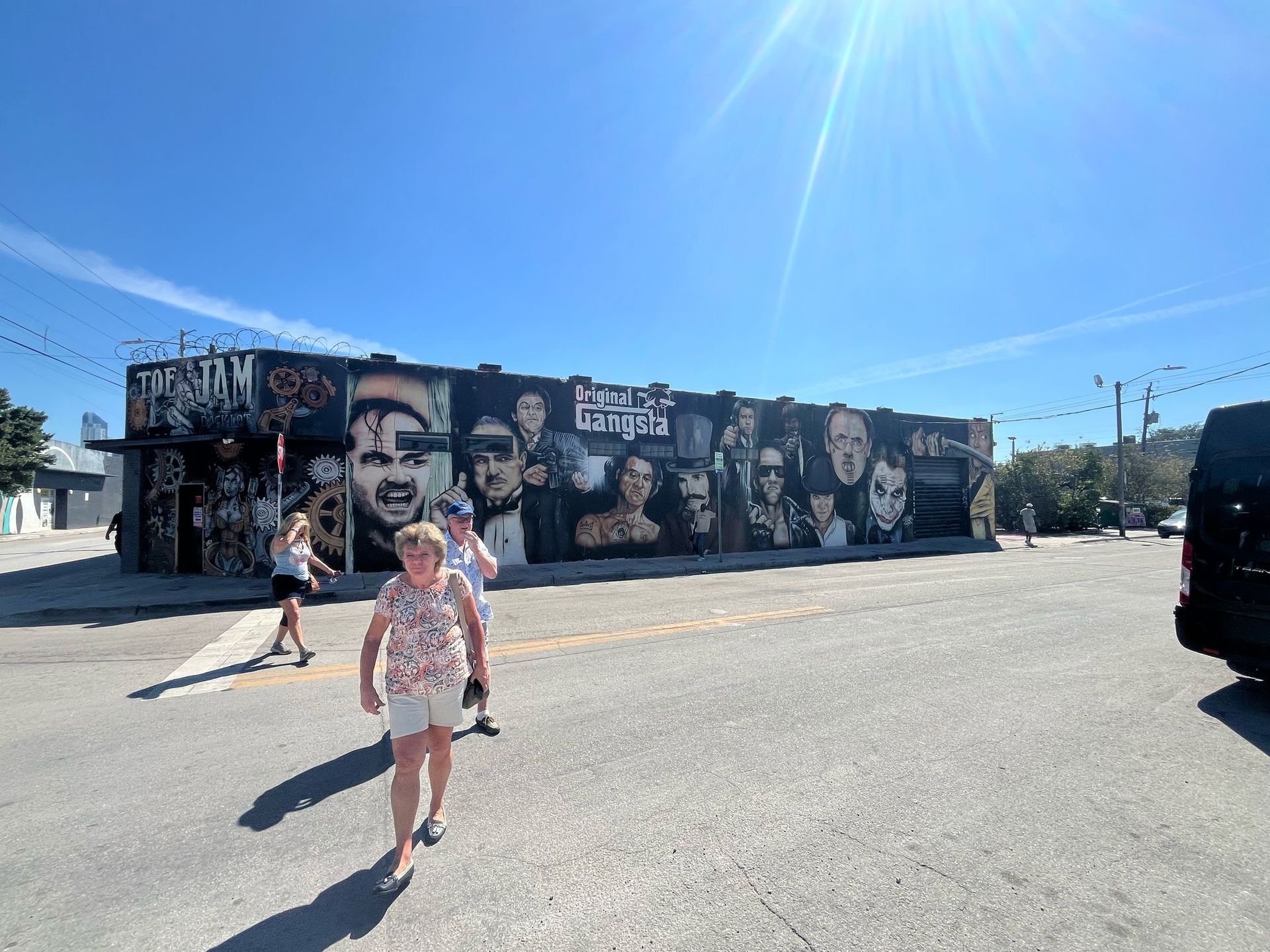 Passengers exploring Wynwood Walls during the Miami sightseeing bus tour
