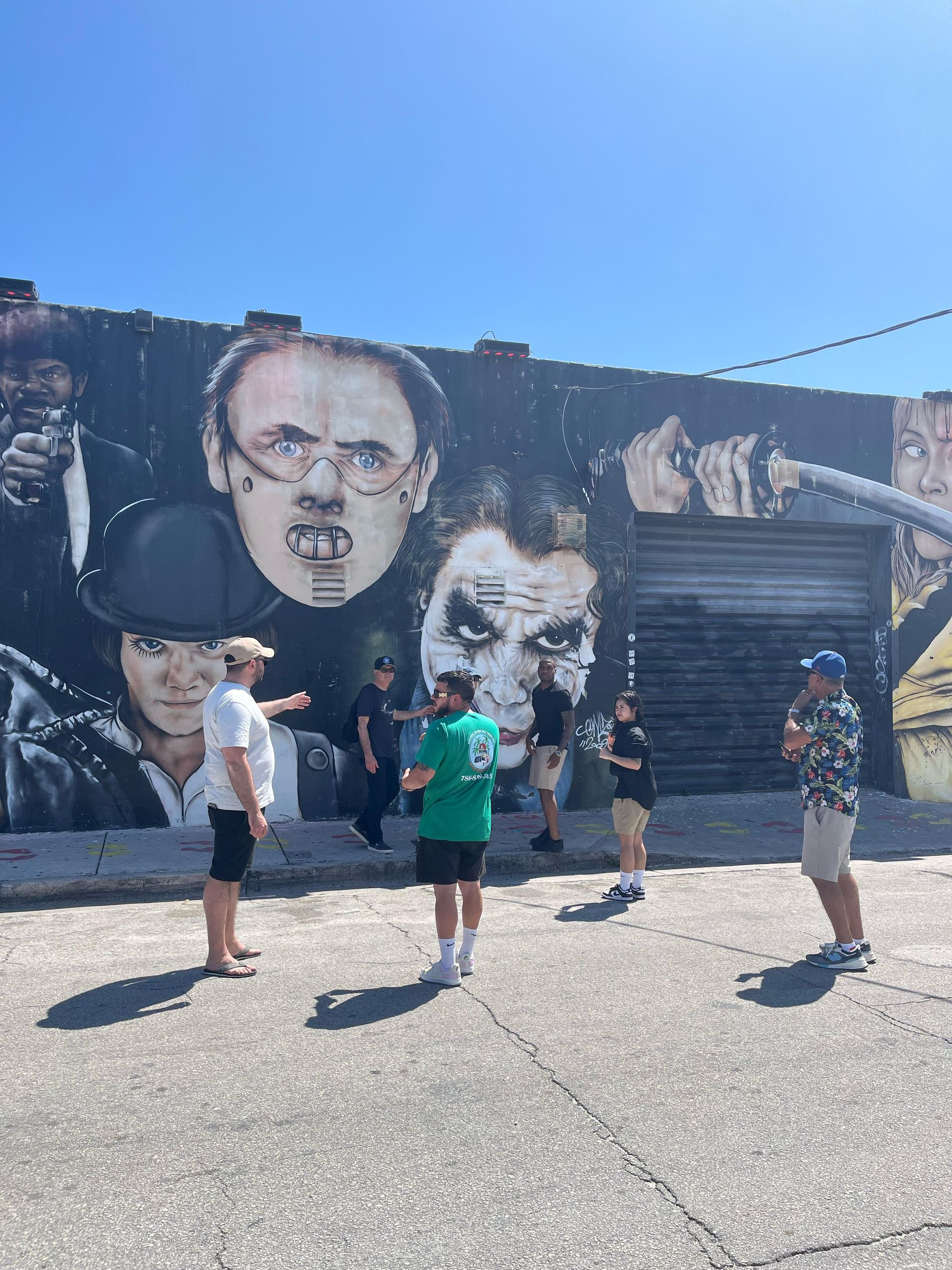 Wynwood Walls Miami city tours with tour guide taking picture of passengers. 
