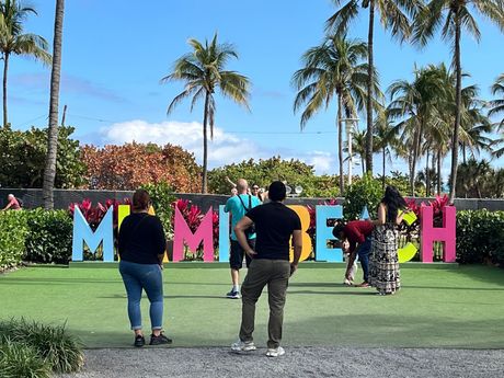 Selfie Spot in South Beach in the Miami Beach Welcome sign part of the Miami 3 in 1 city tour 