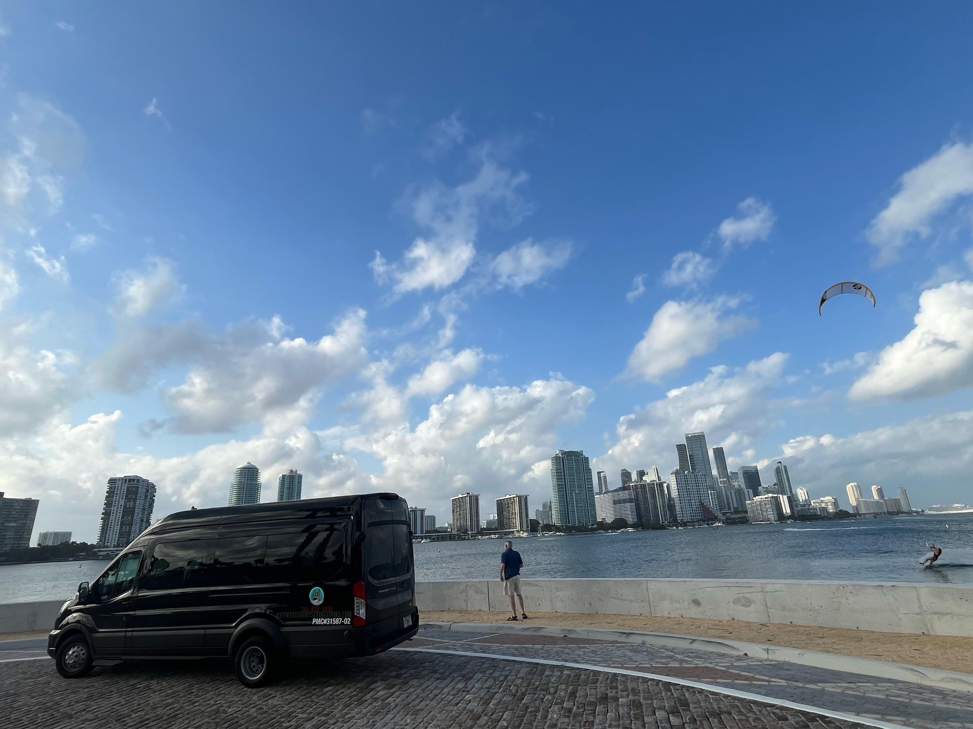 Miami VIP Bus Tour – Luxury transit bus with breathtaking Miami skyline views
