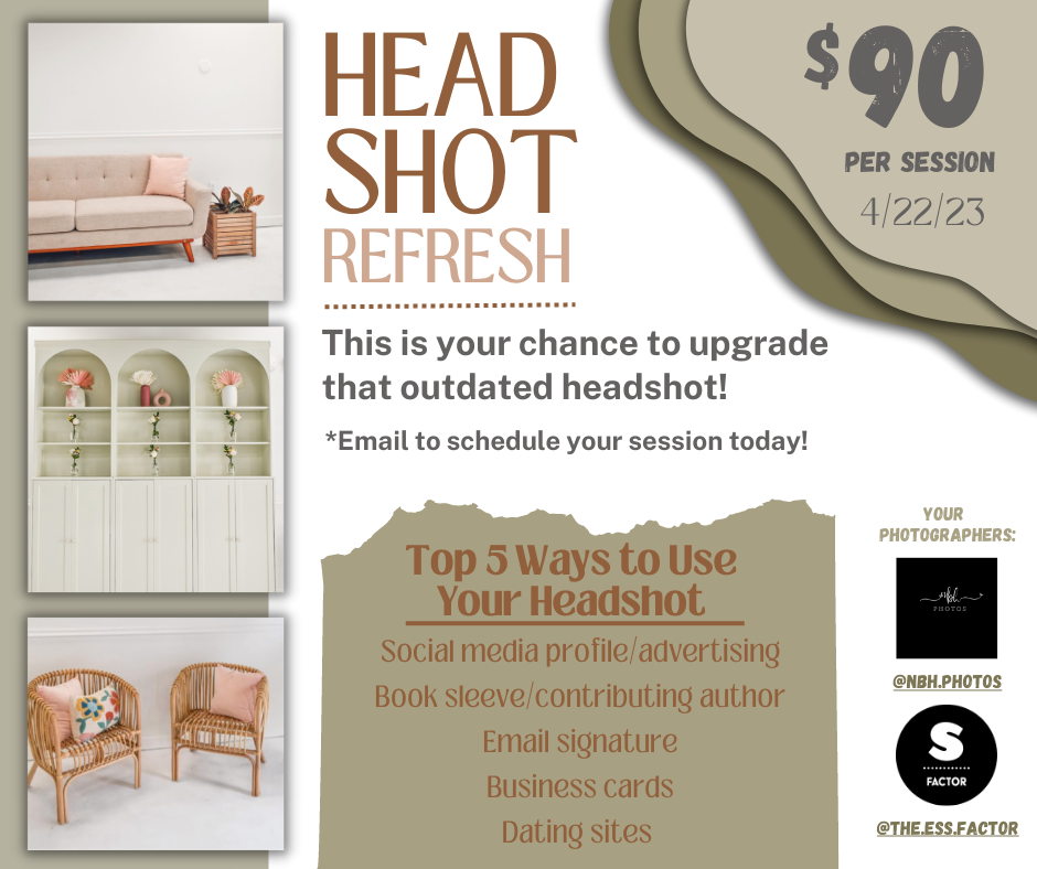 Headshot refresh advertisement. Text reads