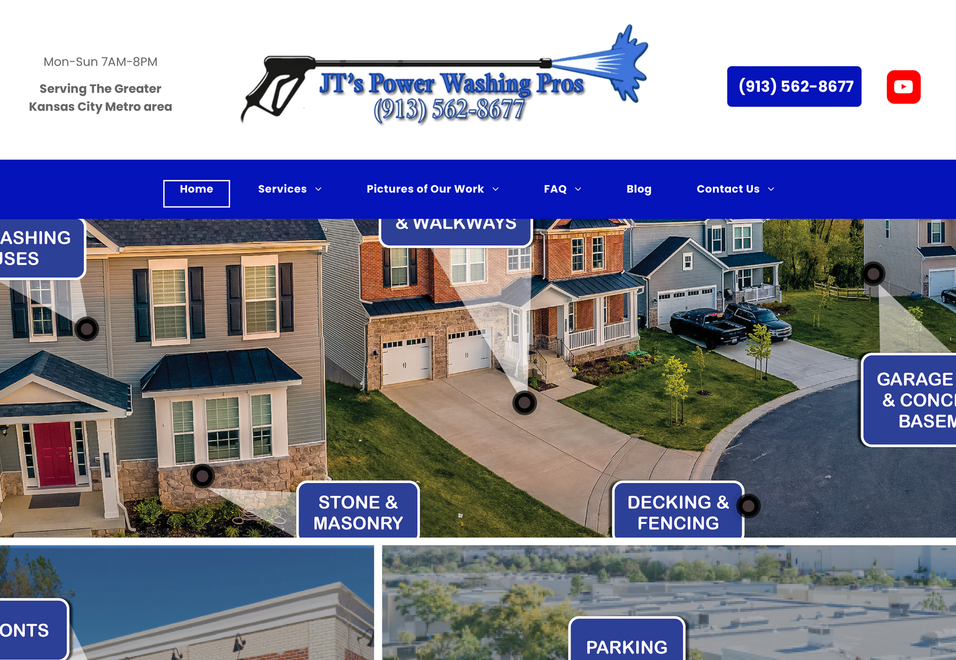 JJ's Power Washing Pro website showcasing services on residential properties.
