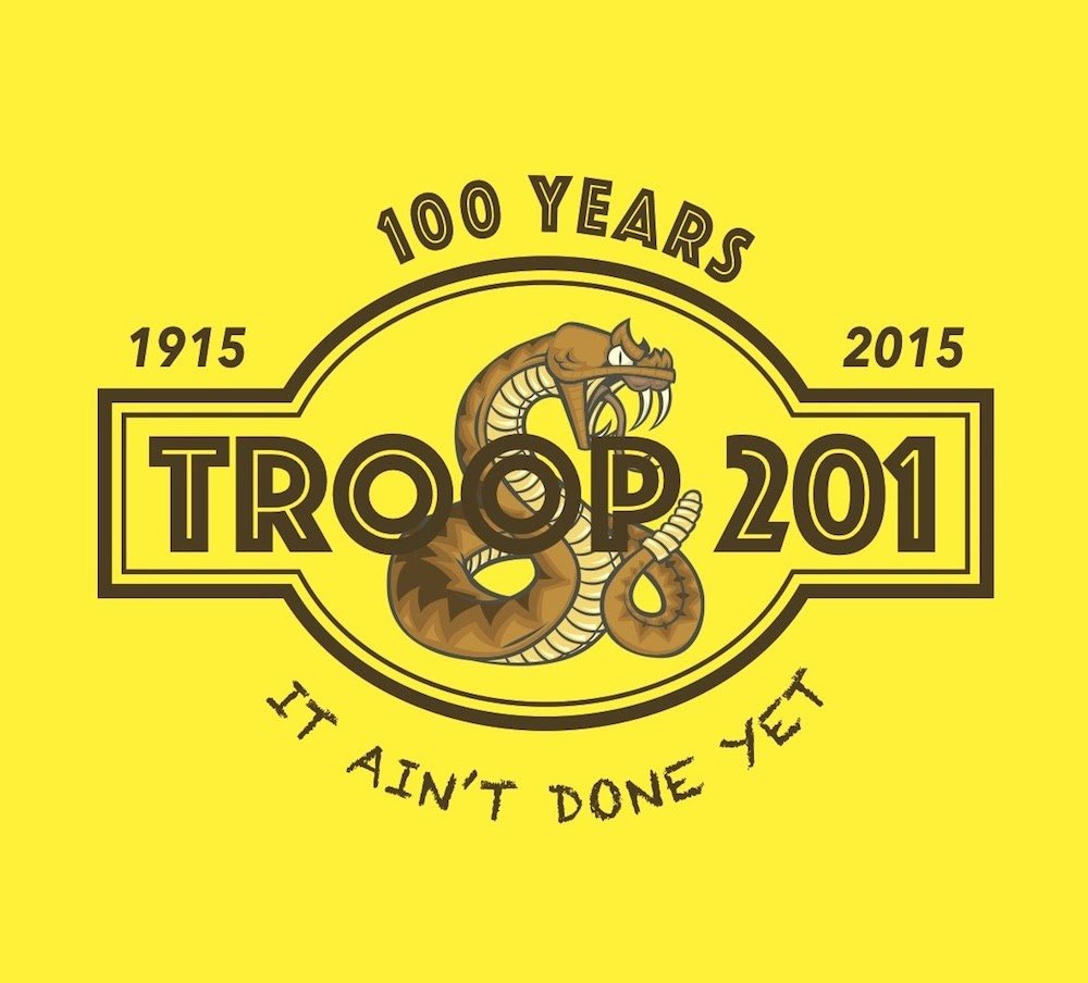 A logo for troop 201 with a snake on it