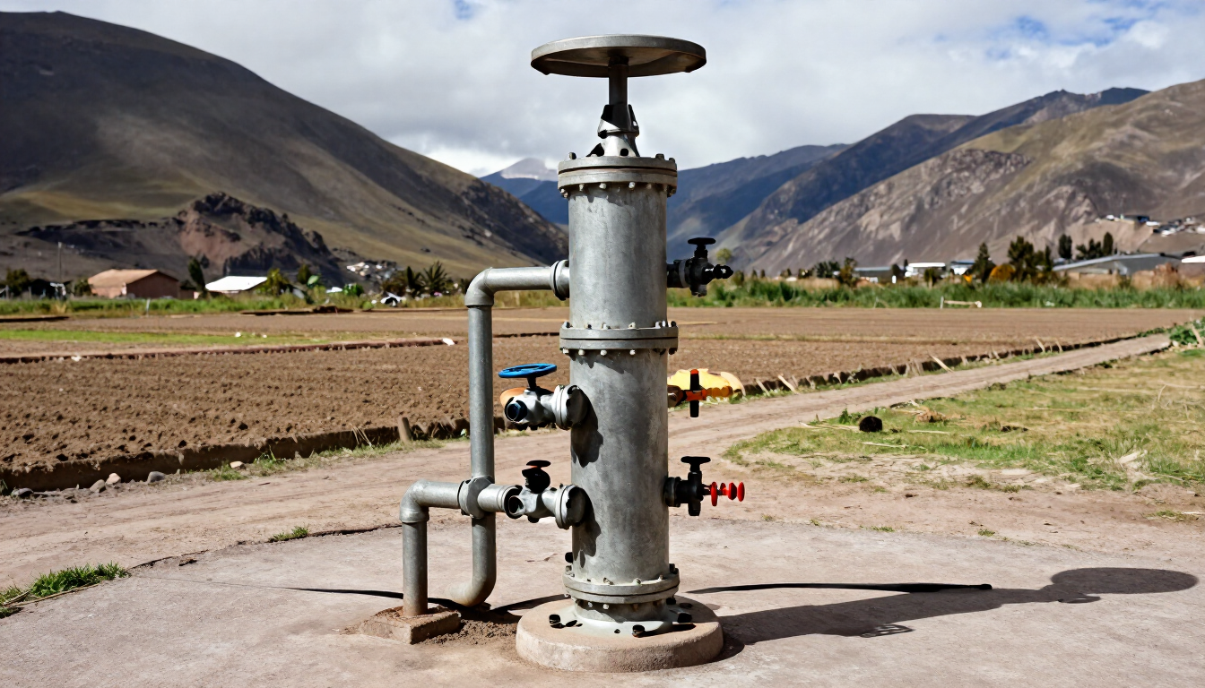 Bomba y equipamiento de un pozo tubular en un campo peruano
