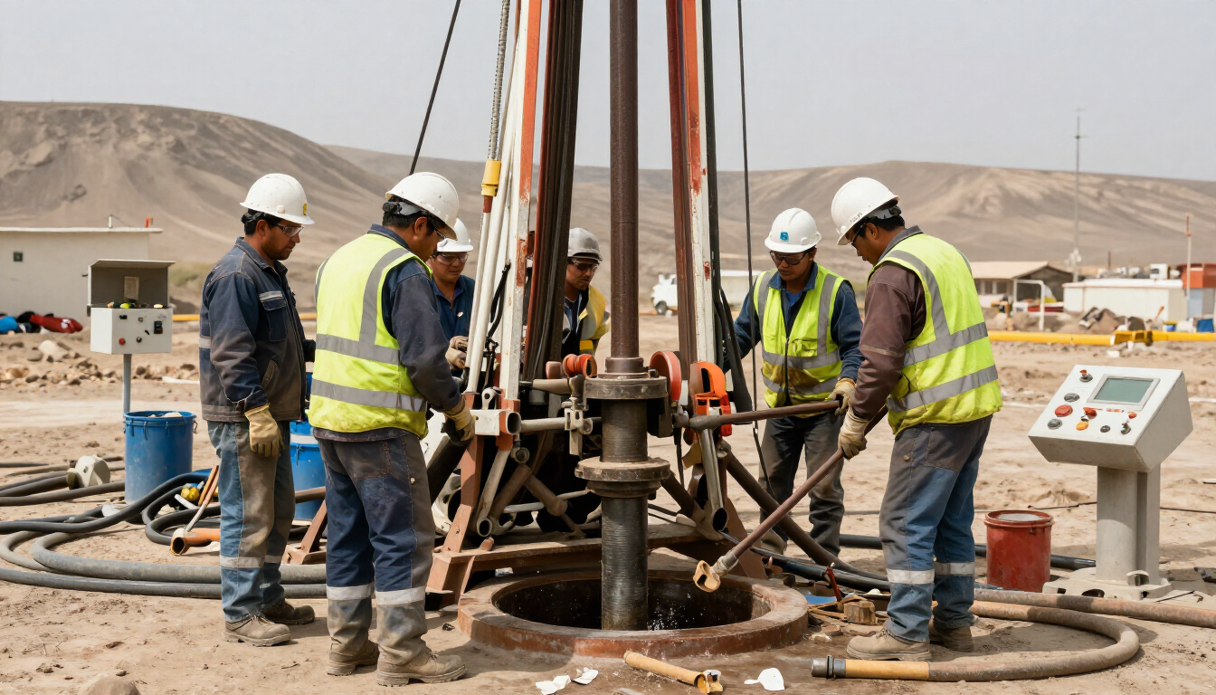 Equipo técnico realizando perforación de un pozo tubular en Trujillo