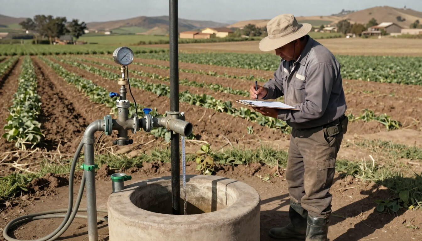 Medición del caudal y nivel de agua durante el ensayo de un pozo