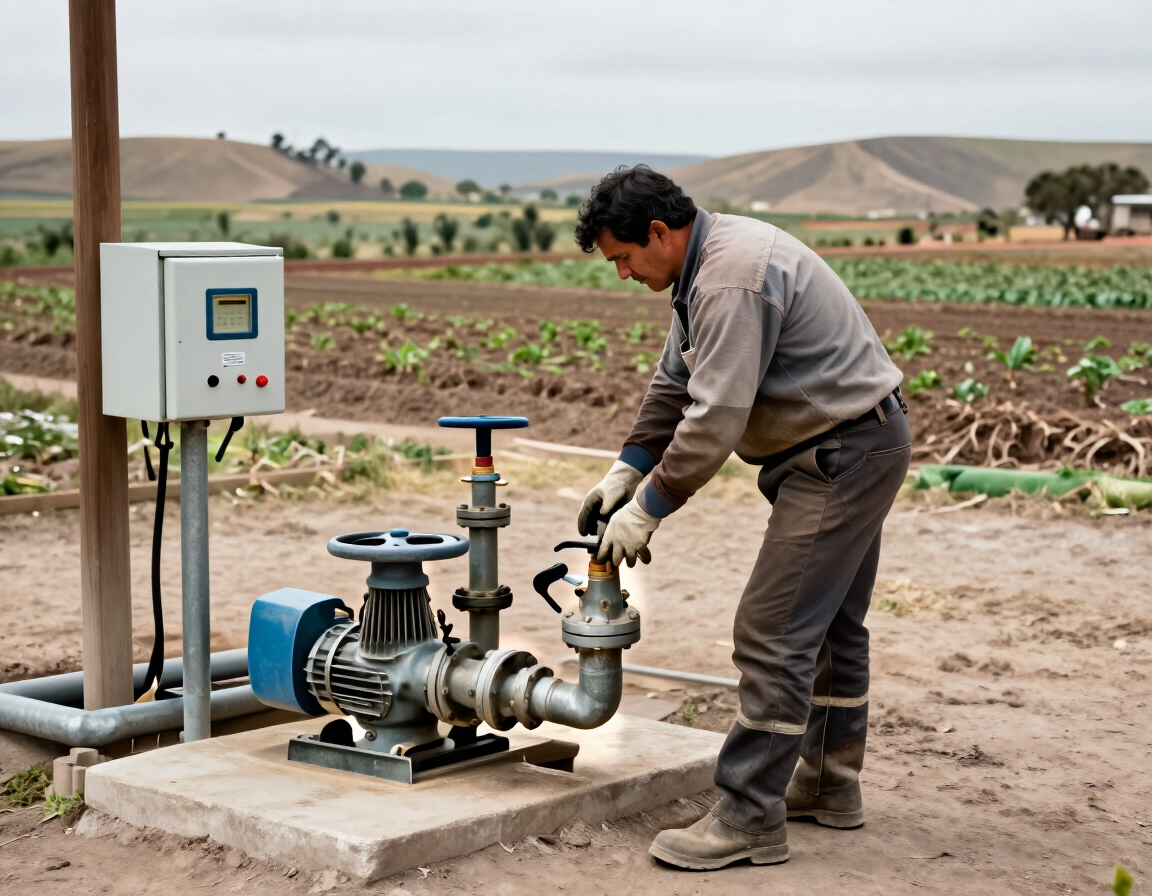 Técnico revisando componentes de un pozo tubular