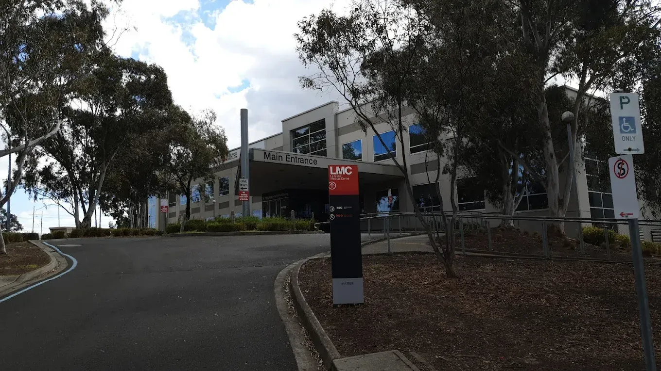 Modern hospital building with blue 