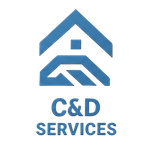 Blue house logo with &ldquo;C&D Services&rdquo; text