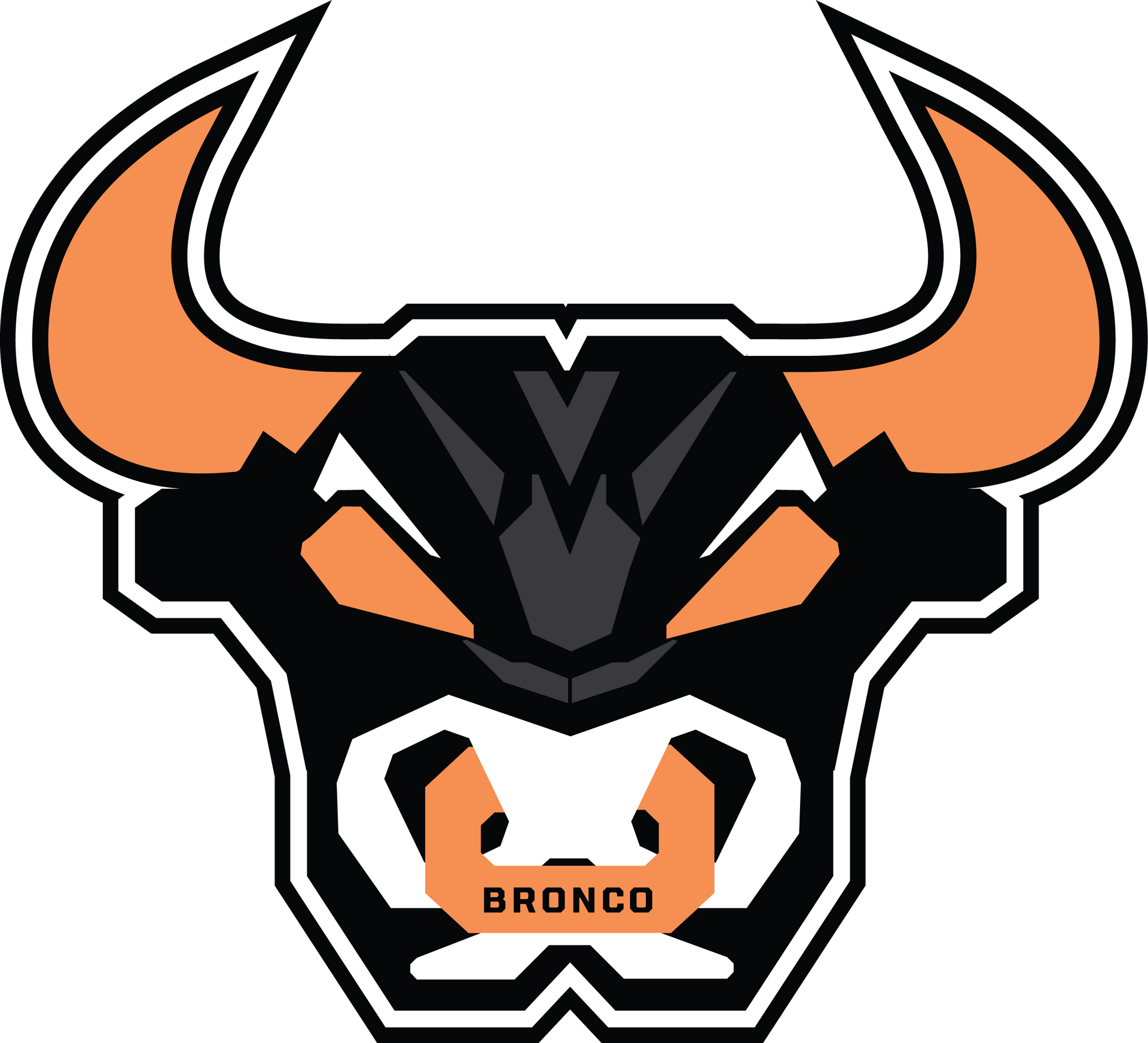 Stylized black-and-orange bronco bull logo with horns and the word “BRONCO” on the nose. Bronco Billy