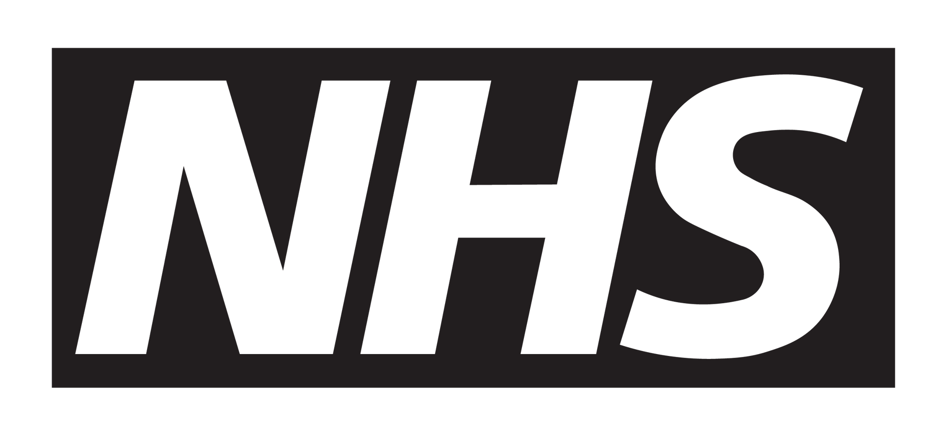 NHS logo in white letters on a dark background