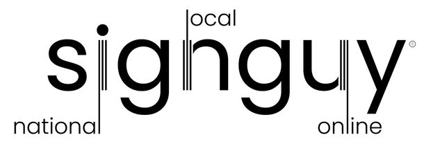 Sign Guy logo with black text and the words local, national, and online around it