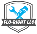 FLO-RIGHT LLC logo with blue wrench and plumbing tool inside a gray shield
